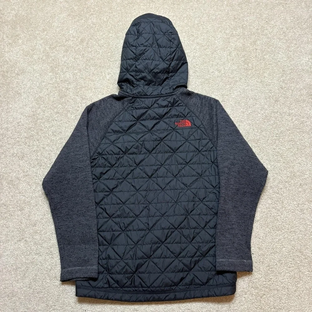 The North Face Jacket Boys Medium 10/12 Black Quilted Fleece Hooded Zip‎ Outdoor